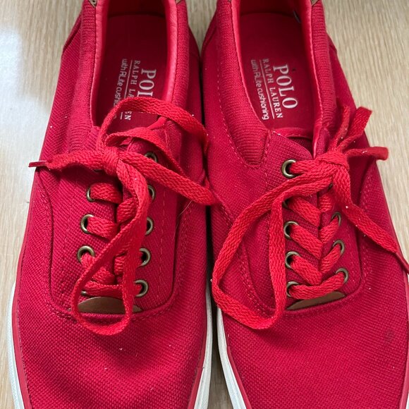 EUC Polo Ralph Lauren Canvas Lace-Up Sneaker KICKS in power red (7) - Picture 1 of 7